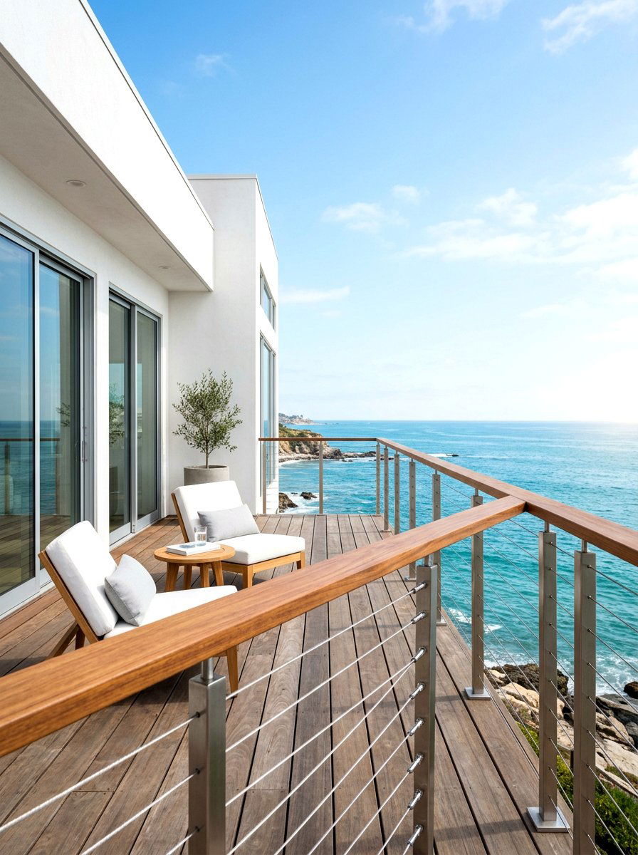 Minimalist cable railing coastal deck - 30 coastal exterior ideas