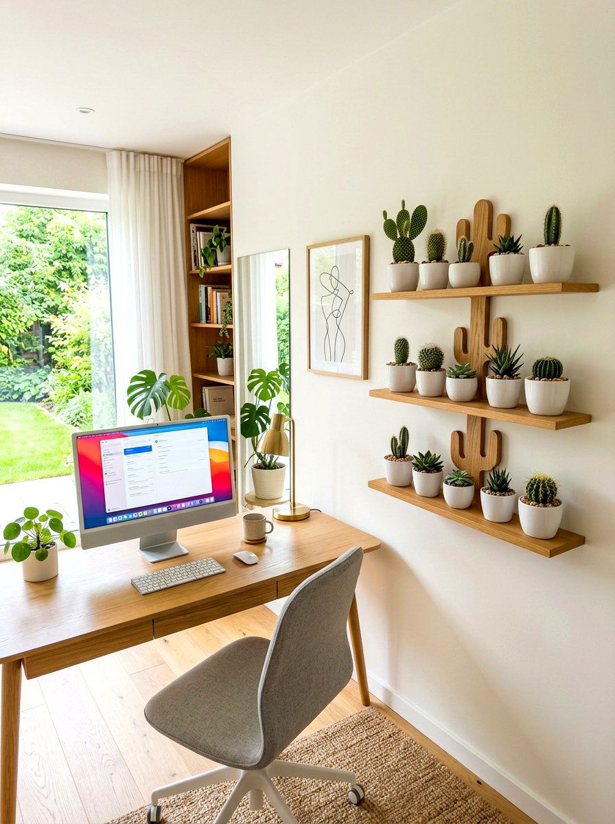 Minimalist cactus floating shelf - 30 cactus decor ideas