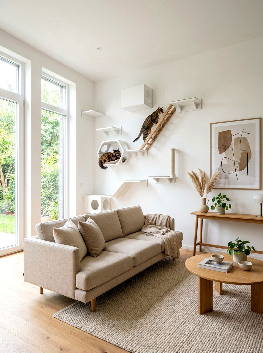 Minimalist cat shelves - 30 cat room aesthetic ideas