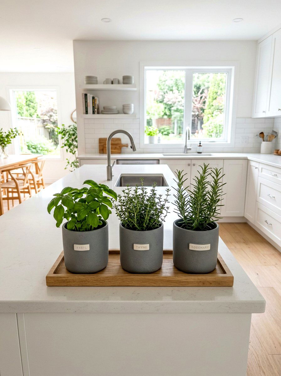 Minimalist ceramic herb pots - 30 kitchen herb garden ideas