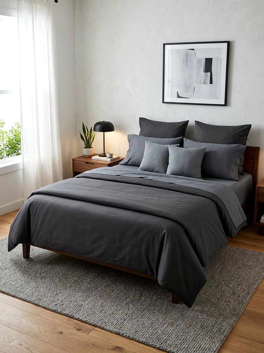 Minimalist charcoal grey bedding - 30 tailored bedding ideas