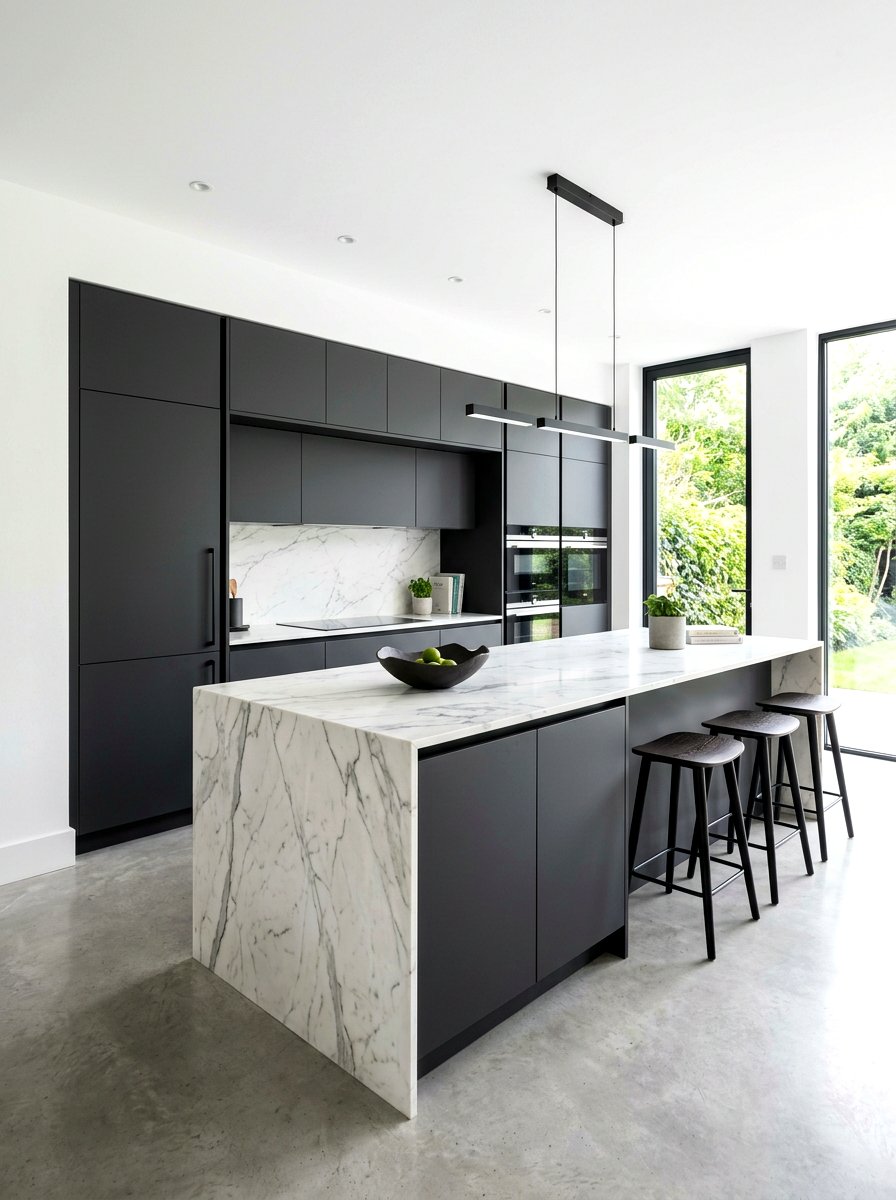 Minimalist charcoal kitchen handleless cabinets - 30 charcoal kitchen ideas