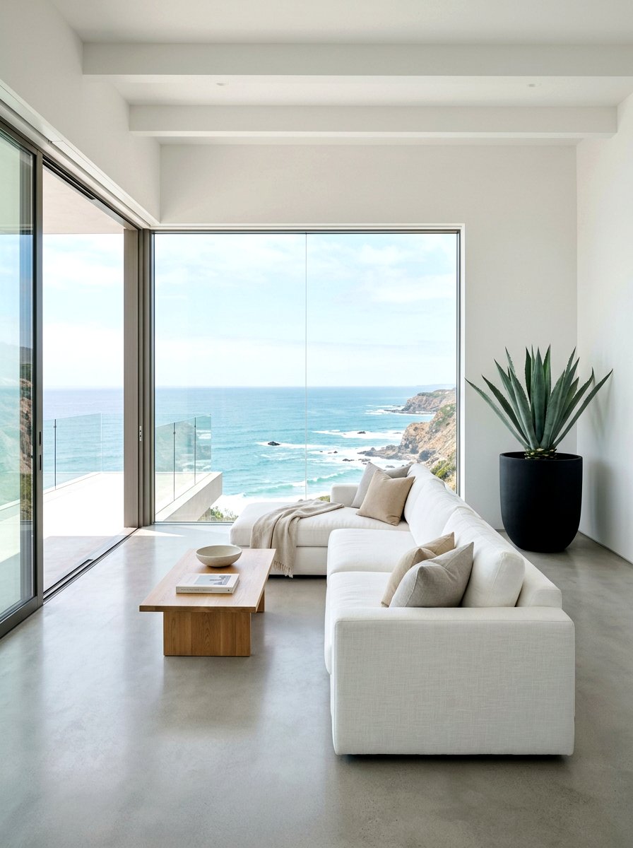 Minimalist coastal lounge - 30 beach house patio ideas