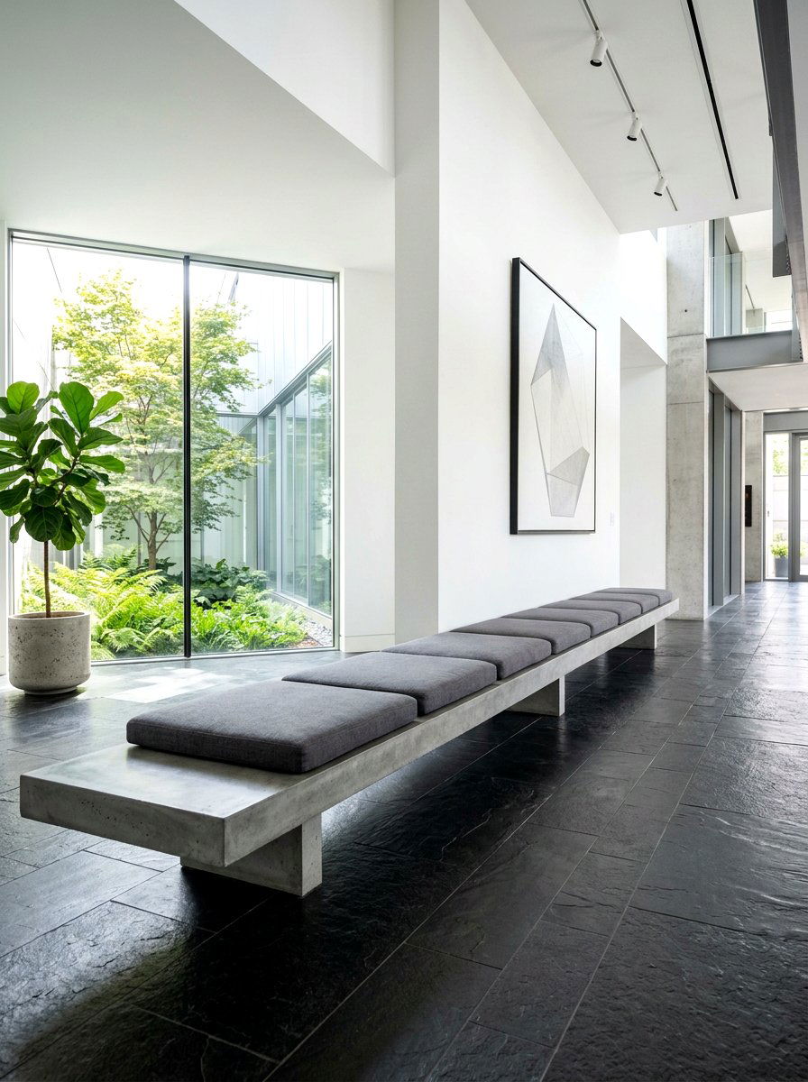 Minimalist concrete bench - 30 small courtyard seating ideas