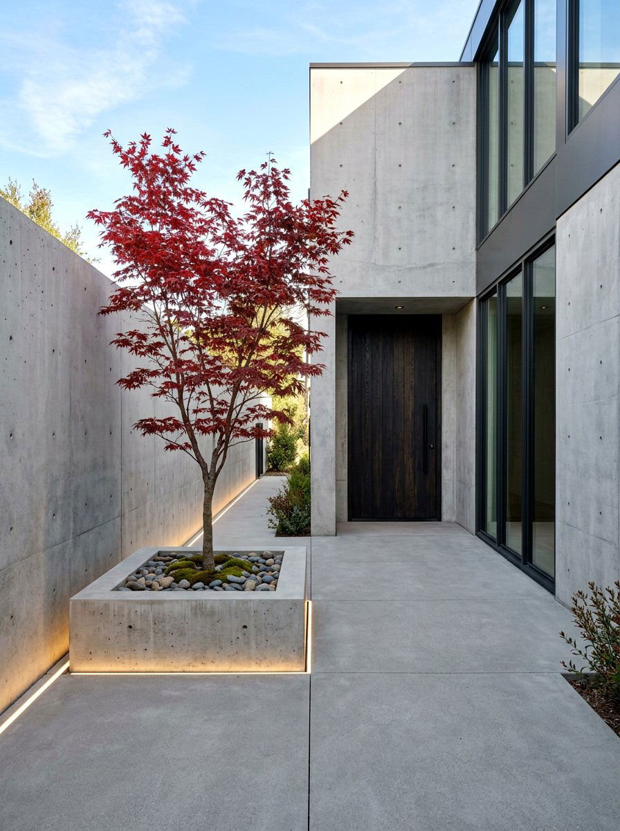 Minimalist concrete courtyard entrance - 30 courtyard house entry ideas
