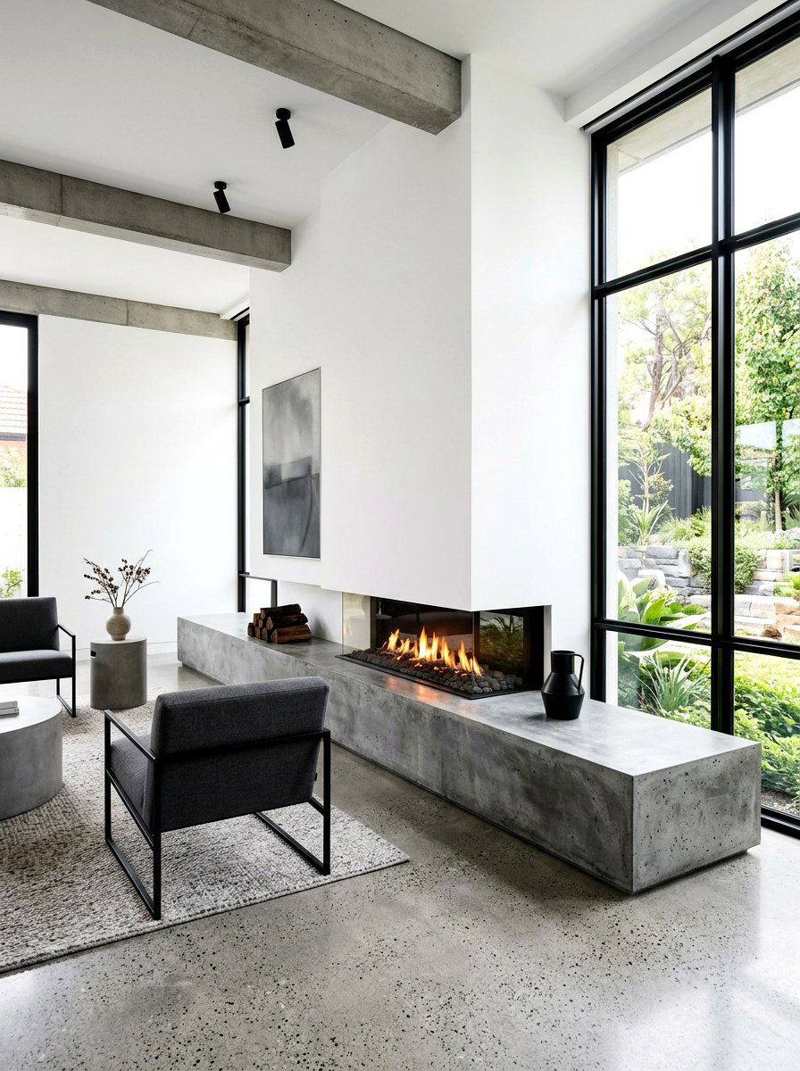 Minimalist concrete hearth - 30 hearth seating ideas