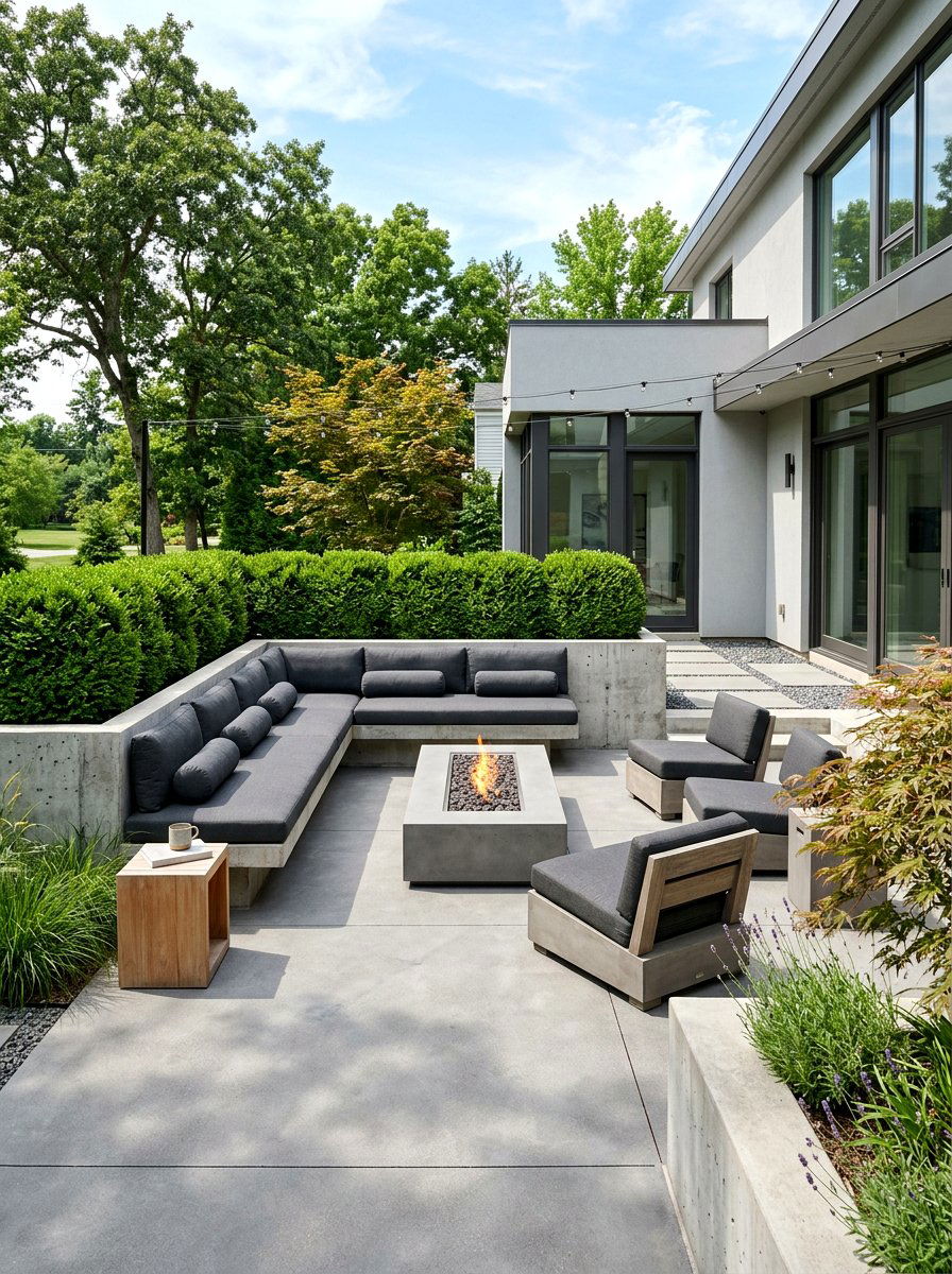 Minimalist concrete patio - 30 backyard club lounge ideas