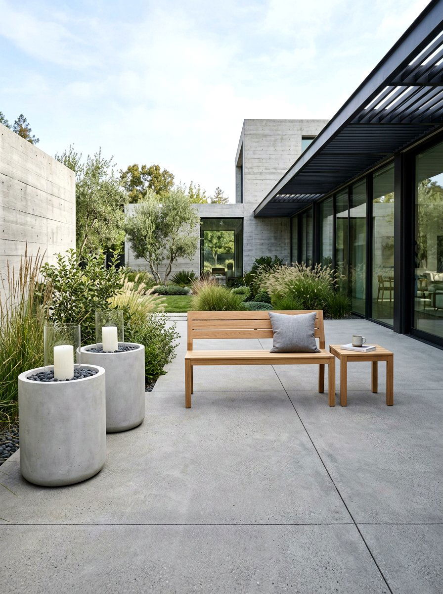Minimalist concrete patio layout - 30 candlelit patio dinner ideas