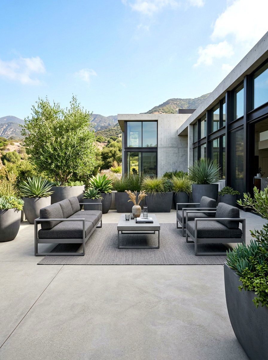 Minimalist concrete patio lounge - 30 California casual patio lounge ideas