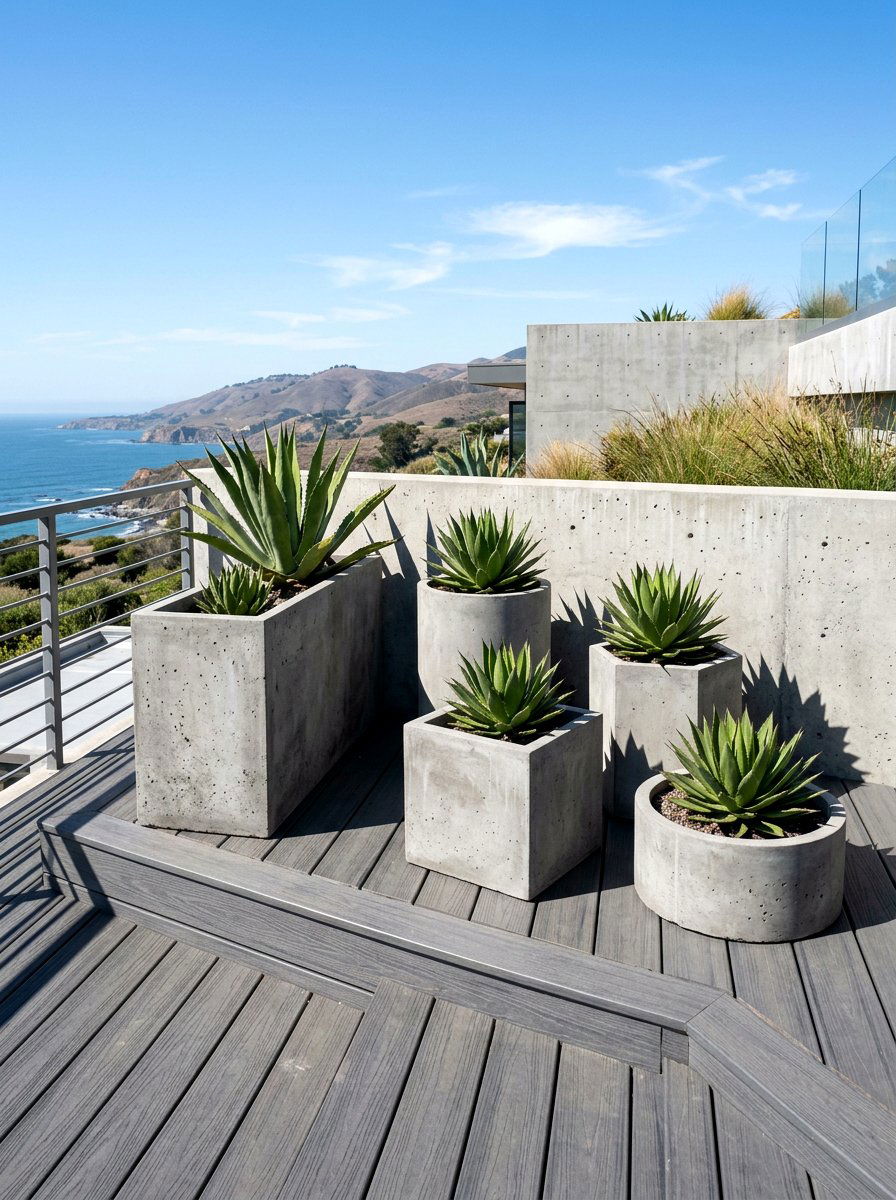 Minimalist concrete planters - 30 porch container garden ideas