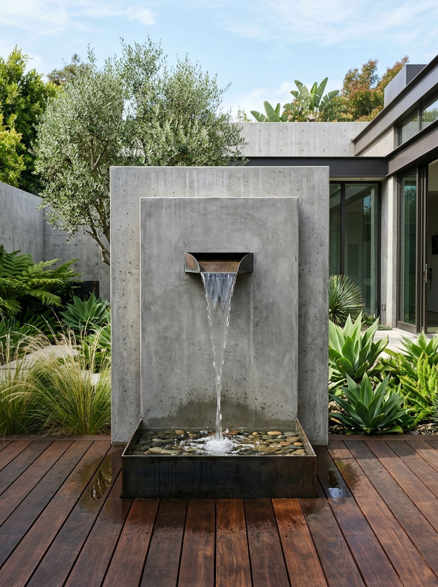 Minimalist concrete wall fountain - 30 wall fountain ideas