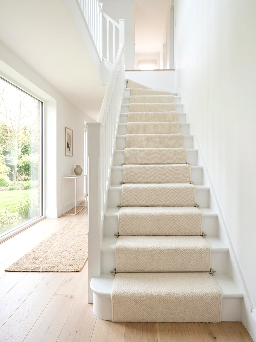 Minimalist cream stair runner - 30 staircase runner ideas