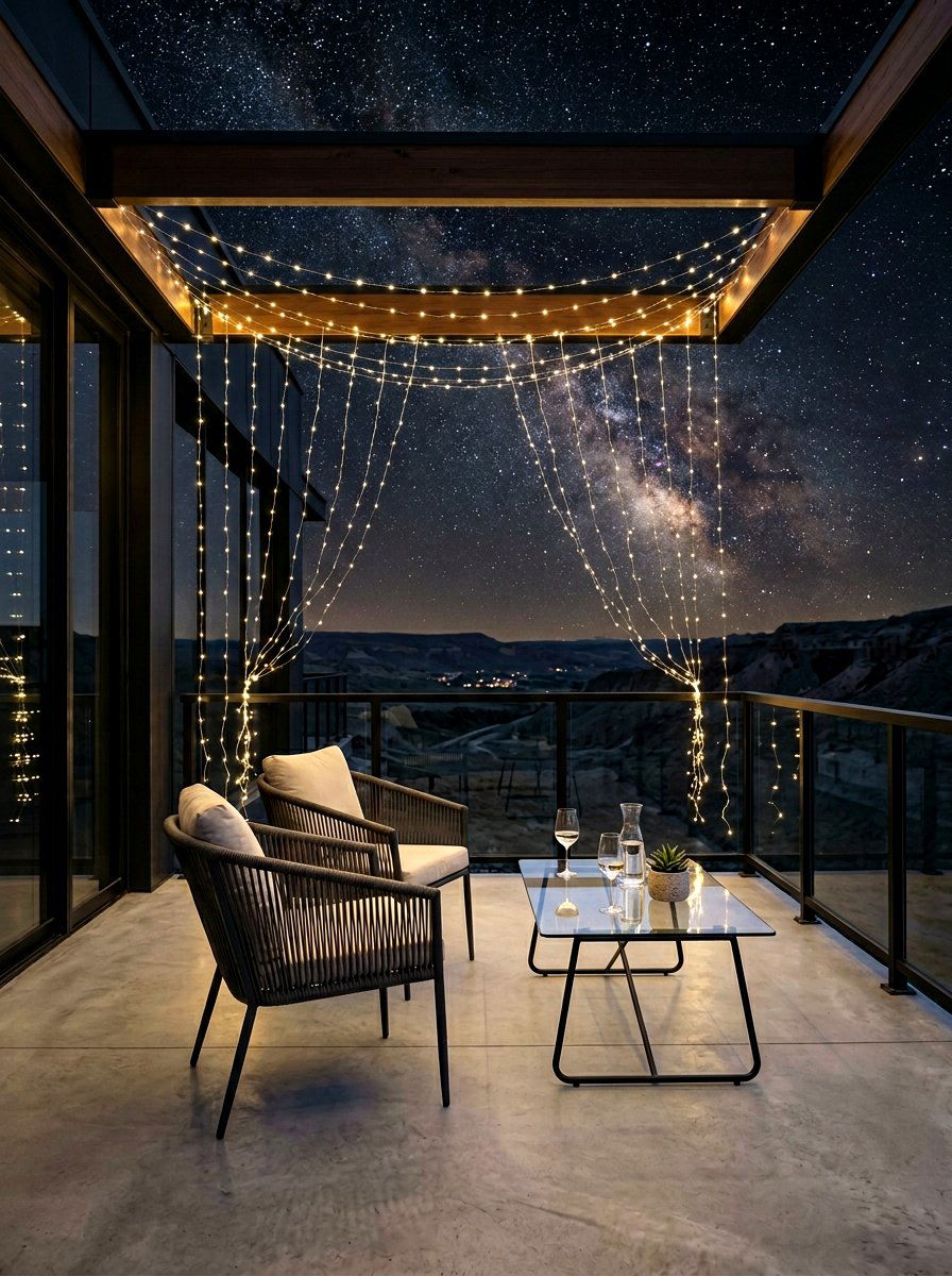 Minimalist curtain string light - 30 patio curtain string light ideas