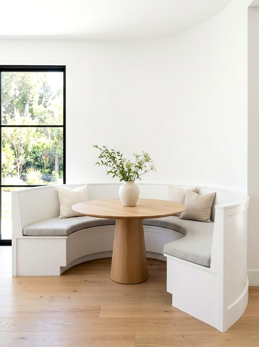 Minimalist curved breakfast nook - 30 curved banquette ideas