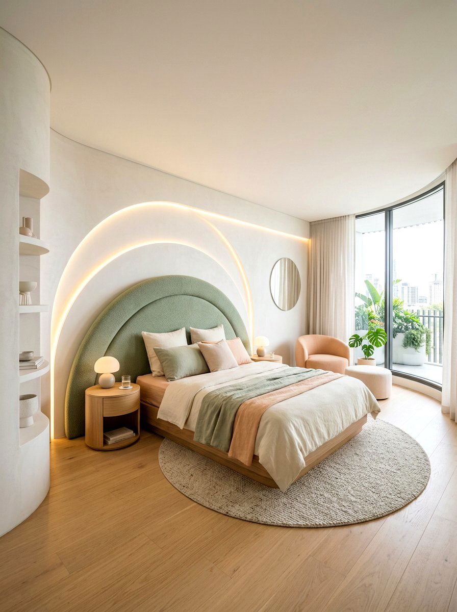 Minimalist curved furniture bedroom theme - 30 futuristic glam bedroom ideas