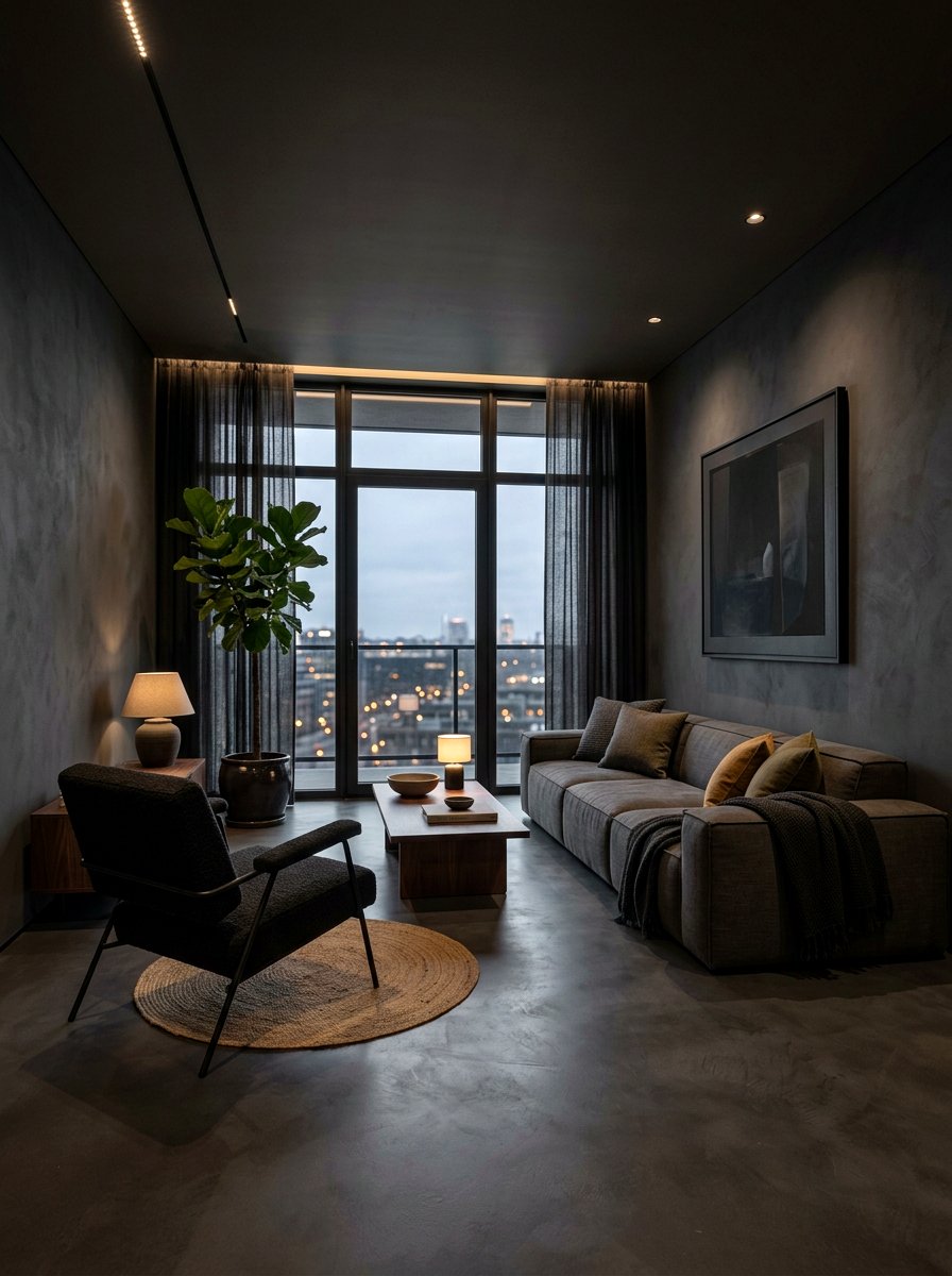 Minimalist dark living room - 30 moody fall living room ideas