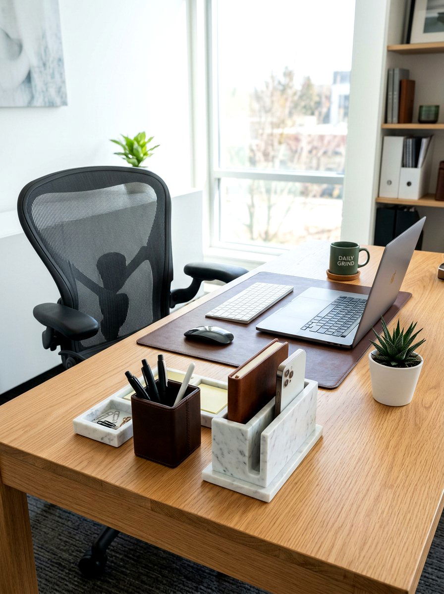 Minimalist desk organizer - 30 quiet luxury office ideas