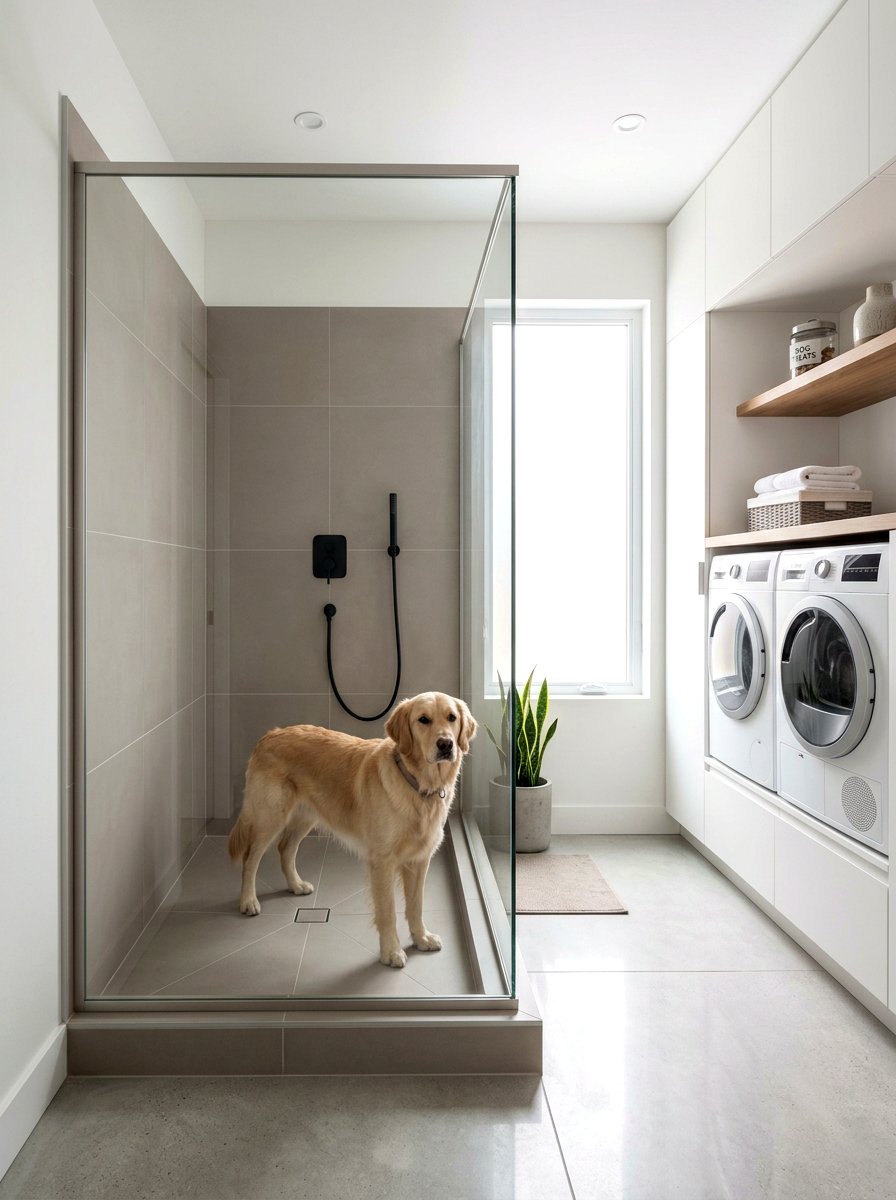 Minimalist dog shower design - 30 pet washing station laundry ideas