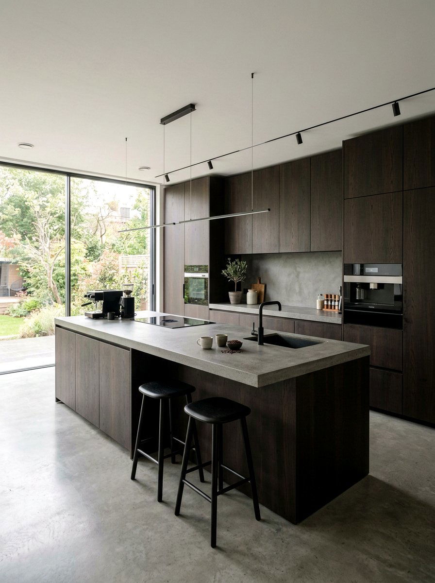 Minimalist espresso kitchen with handleless cabinets - 30 espresso kitchen ideas