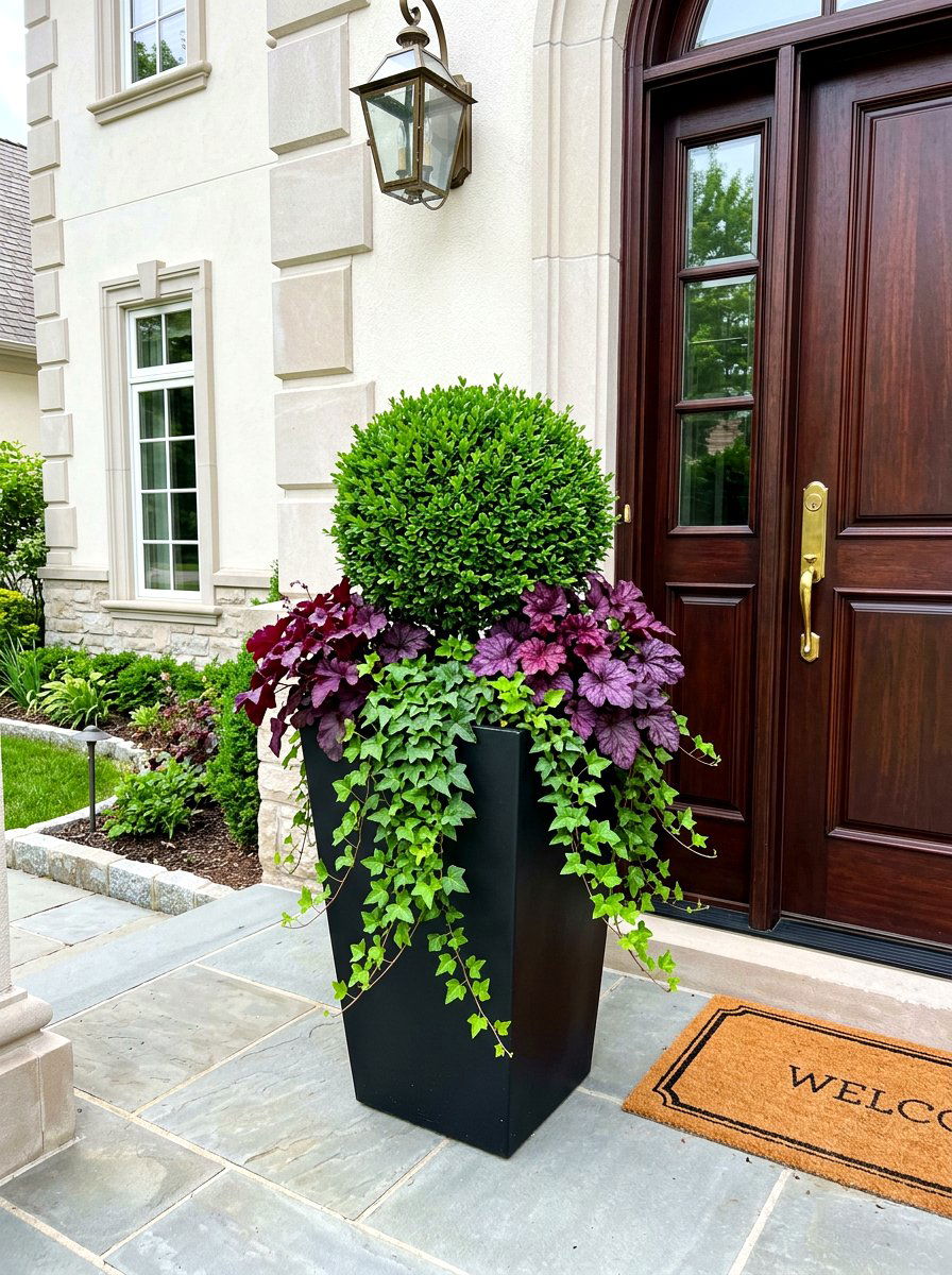 Minimalist evergreen container - 30 mixed container garden ideas