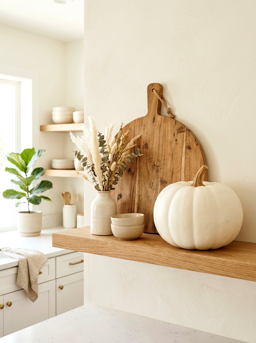 Minimalist fall shelf - 30 fall kitchen shelf decor ideas