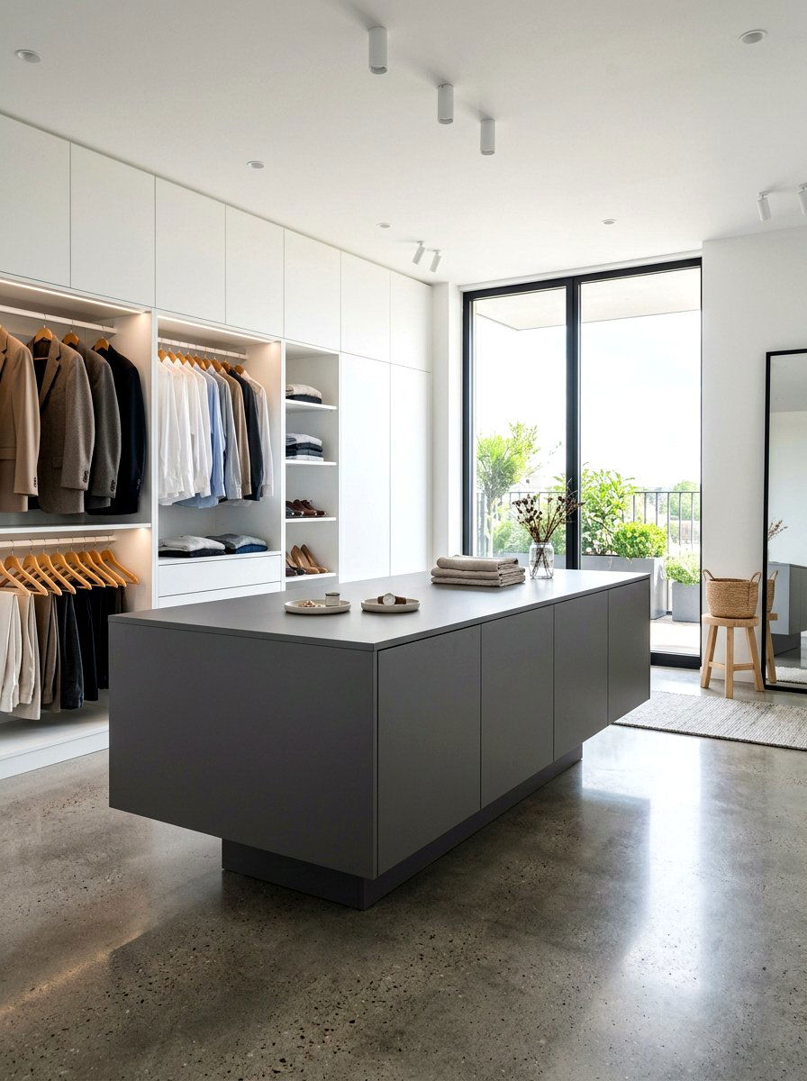 Minimalist floating closet island - 30 island dresser closet ideas