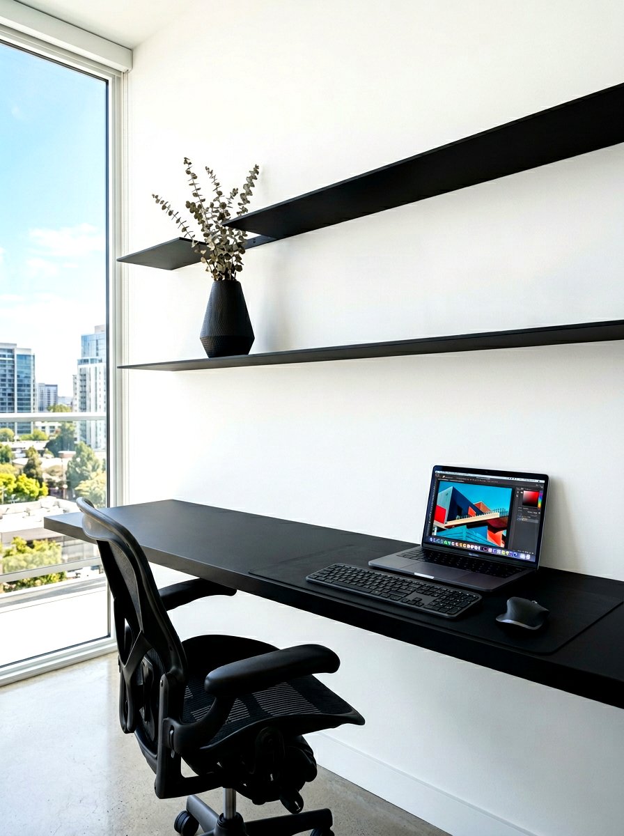 Minimalist floating office shelves - 30 home office shelf ideas