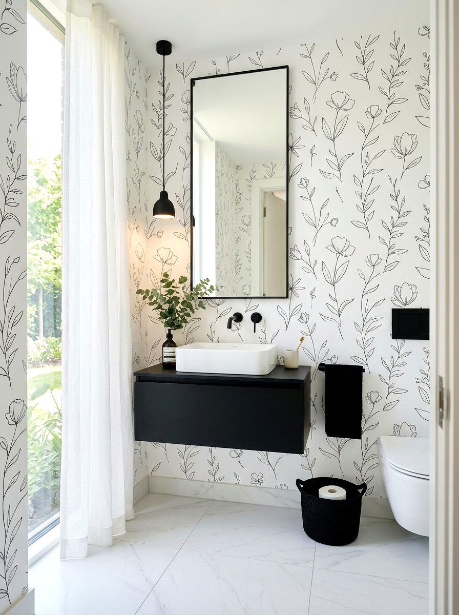 Minimalist floral wallpaper - 30 floral wallpaper powder room ideas