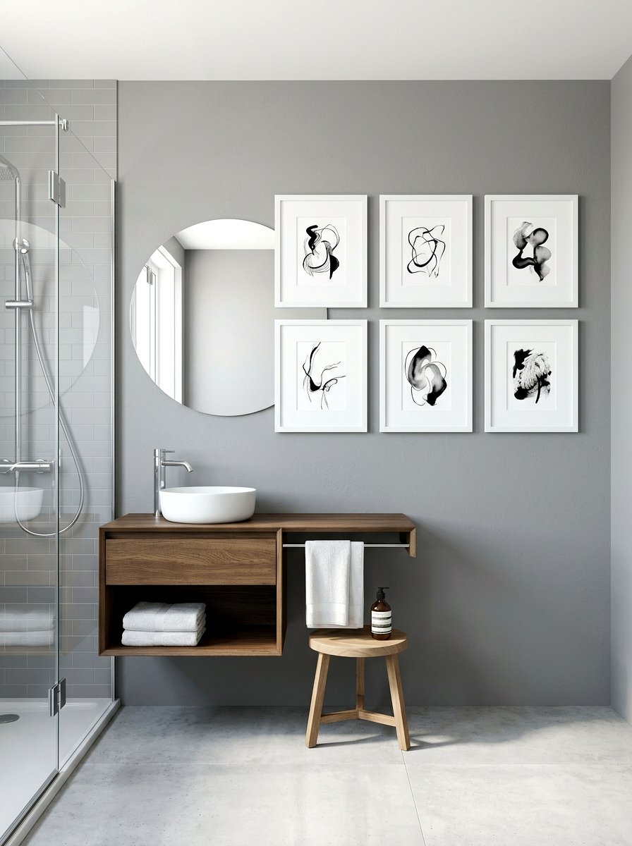 Minimalist gallery wall bathroom - 30 bathroom wall decor ideas