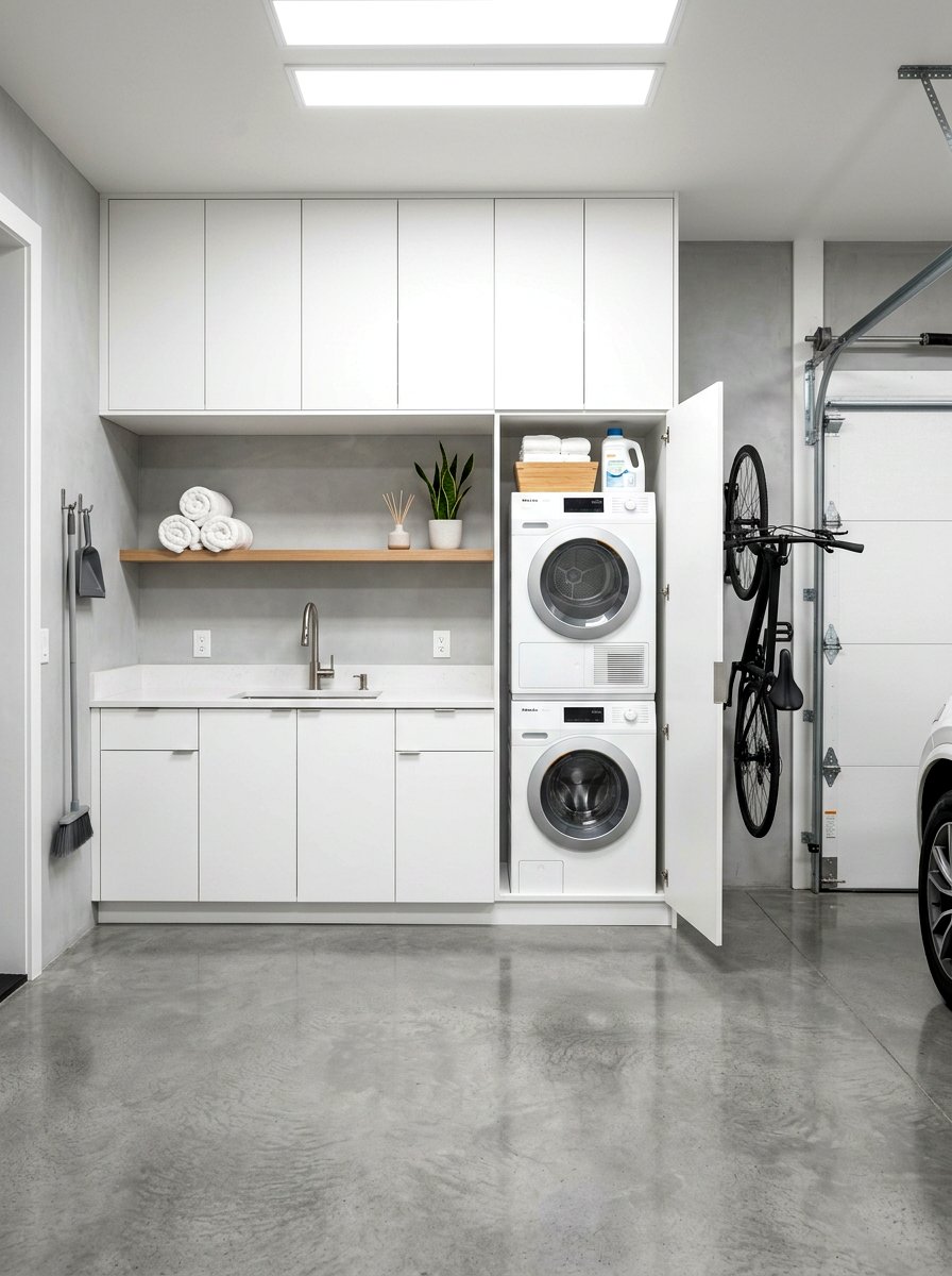 Minimalist garage laundry space - 30 garage laundry combo ideas