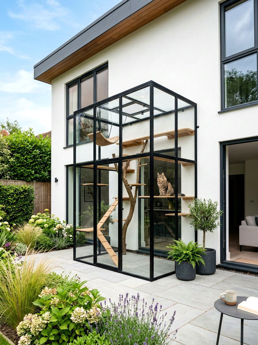 Minimalist glass catio - 30 catio ideas