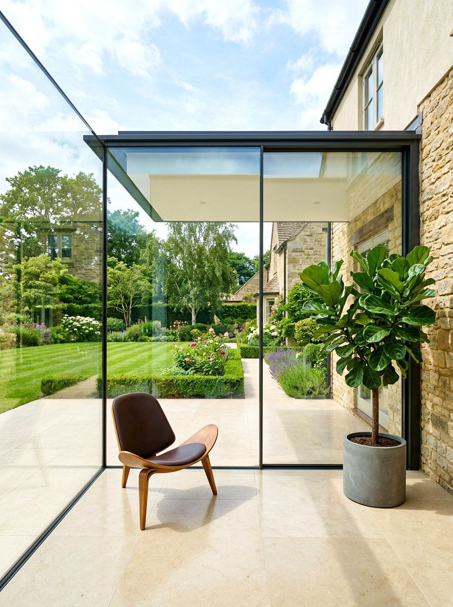 Minimalist glass extension - 30 attached greenhouse porch ideas