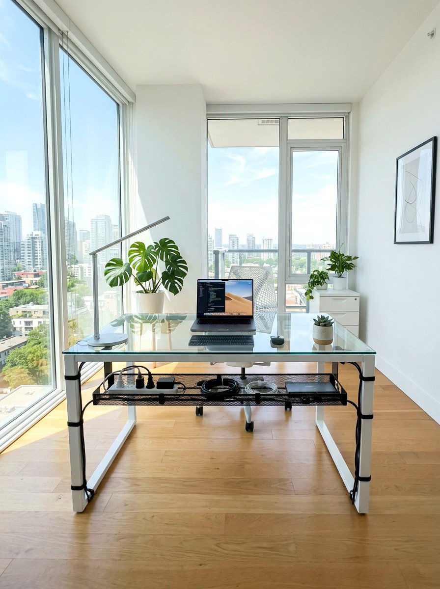 Minimalist glass top desk station - 30 charging station ideas