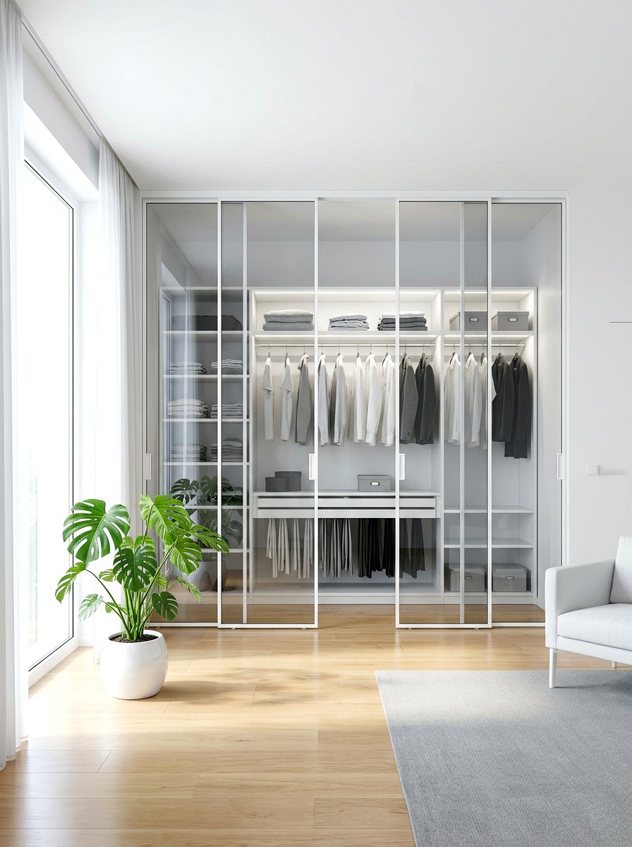 Minimalist glass wardrobe - 30 glass front closet ideas
