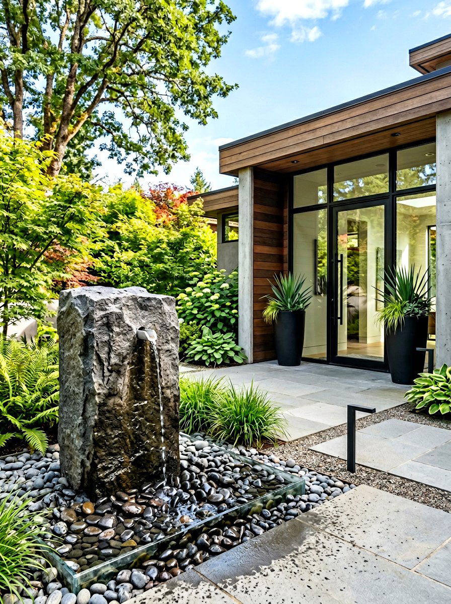 Minimalist granite fountain - 30 courtyard fountain ideas