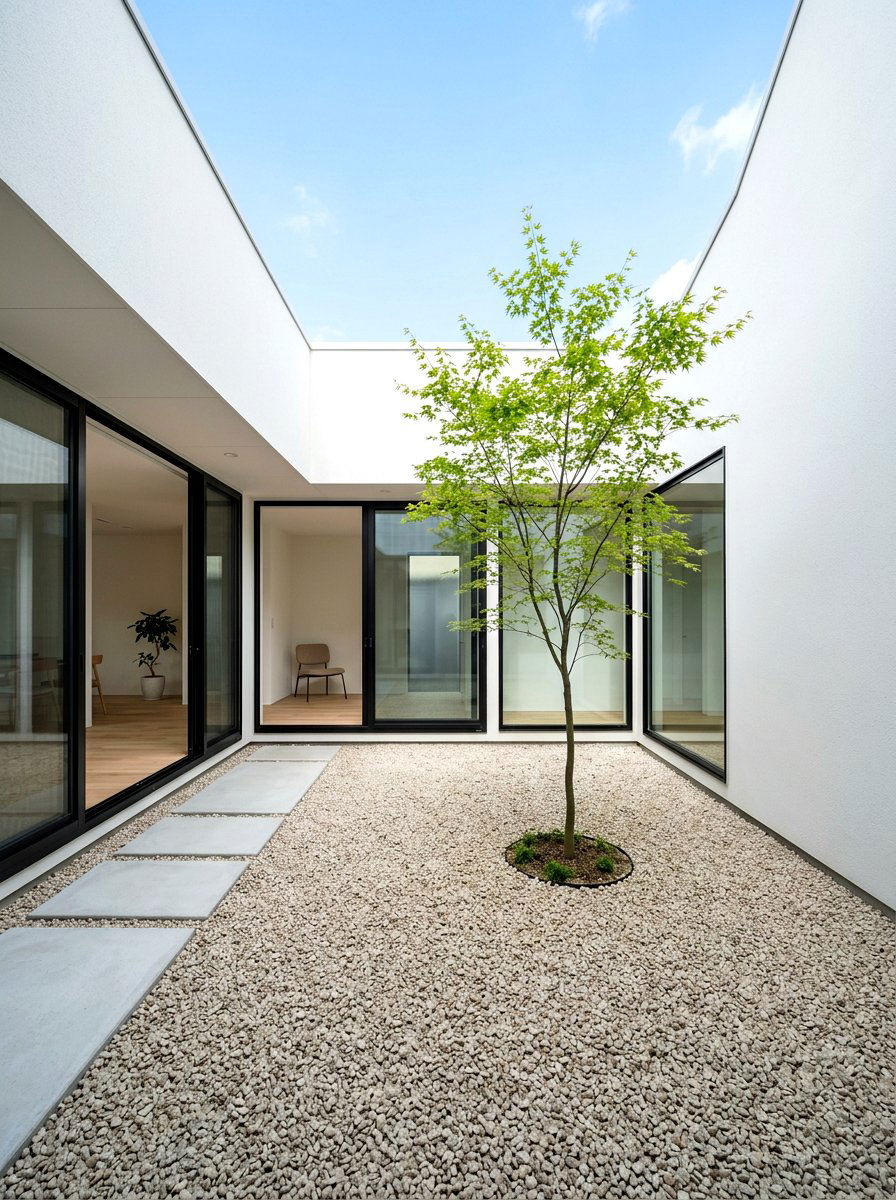 Minimalist gravel courtyard - 30 indoor courtyard garden ideas