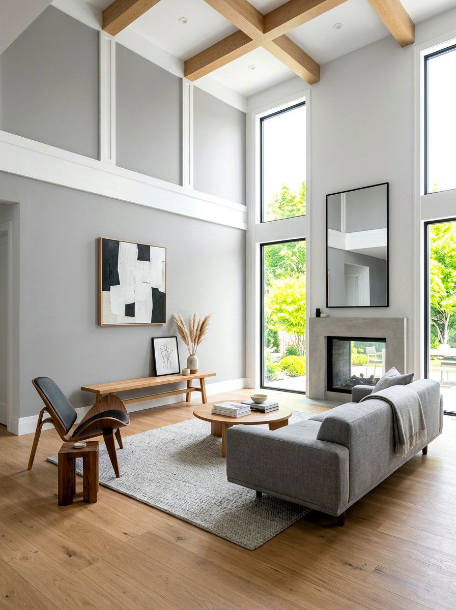 Minimalist gray living room wood accents - 30 warm gray and wood living room ideas