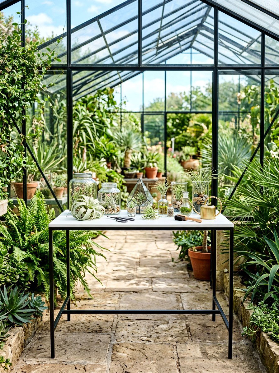 Minimalist greenhouse table - 30 potting table greenhouse ideas