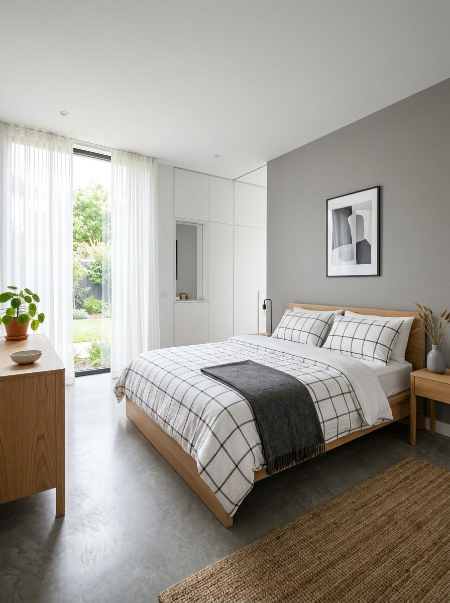 Minimalist grid plaid linens - 30 plaid bedroom ideas