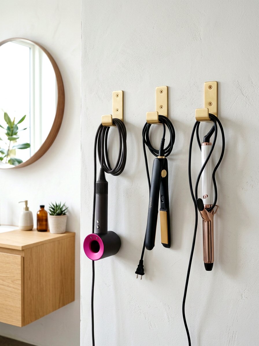 Minimalist hair tool wall hook - 30 hair tool storage ideas