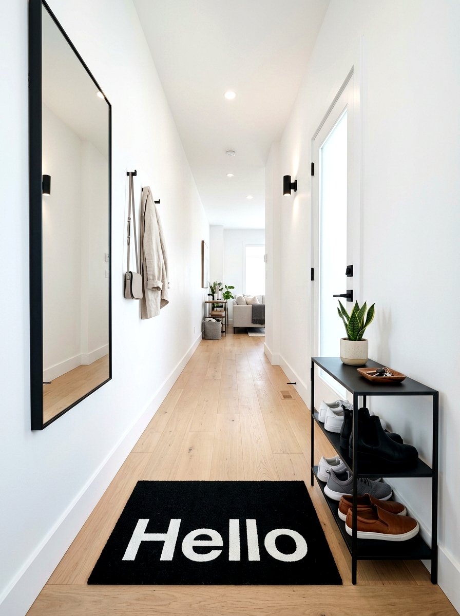 Minimalist hallway entry mat - 30 narrow rental hallway ideas