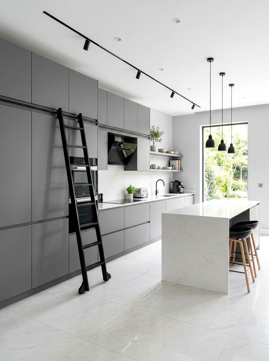 Minimalist kitchen sliding ladder - 30 library ladder kitchen ideas