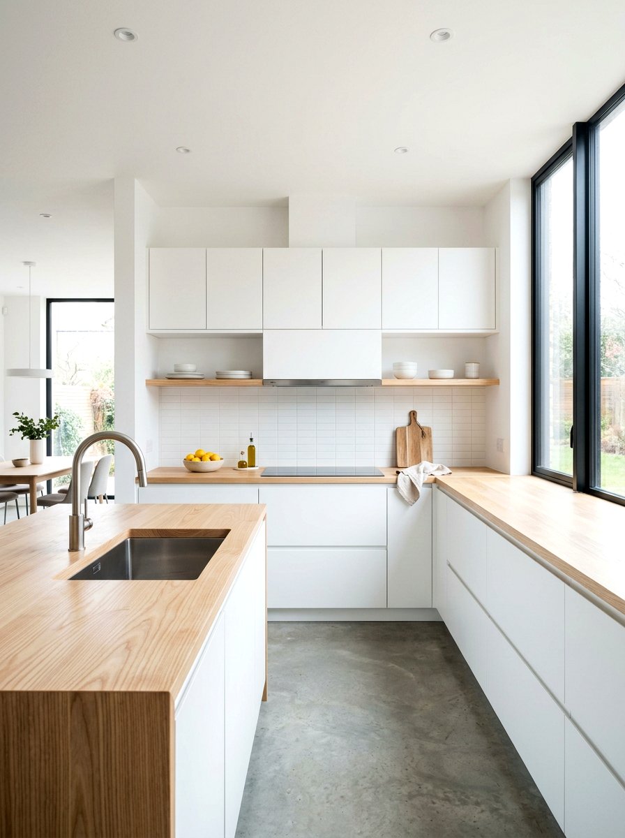 Minimalist kitchen with thin wood counters - 30 butcher block countertop ideas