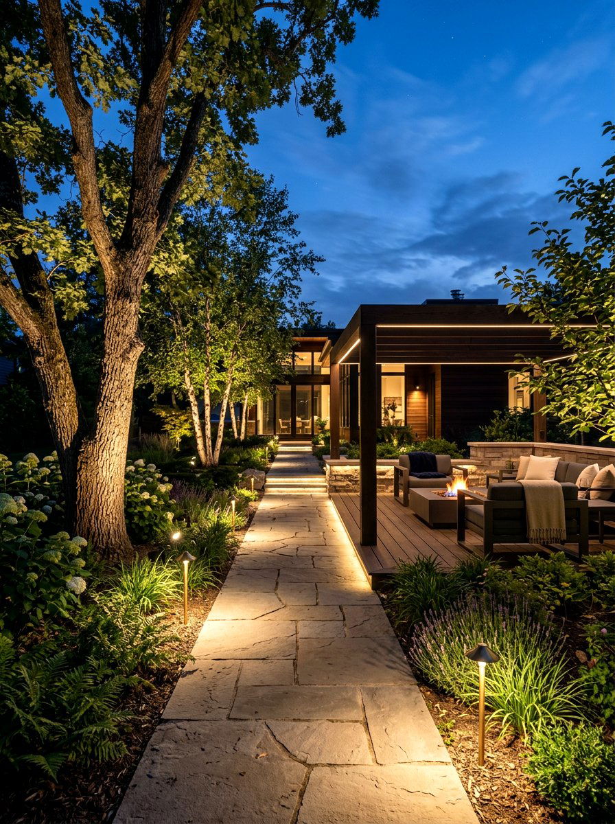 Minimalist landscape lighting - 30 neutral backyard styling ideas