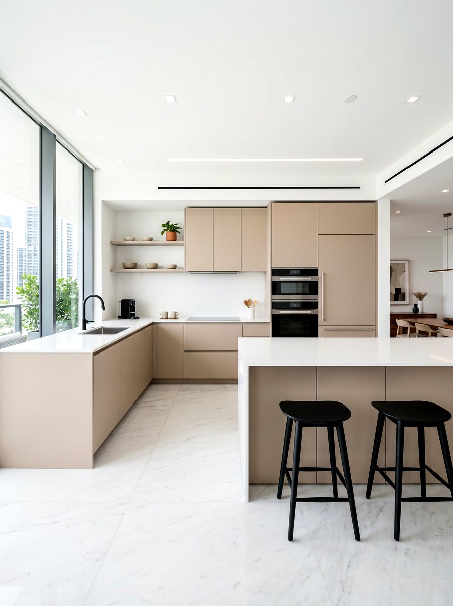 Minimalist latte kitchen handleless cabinets - 30 latte color kitchen ideas