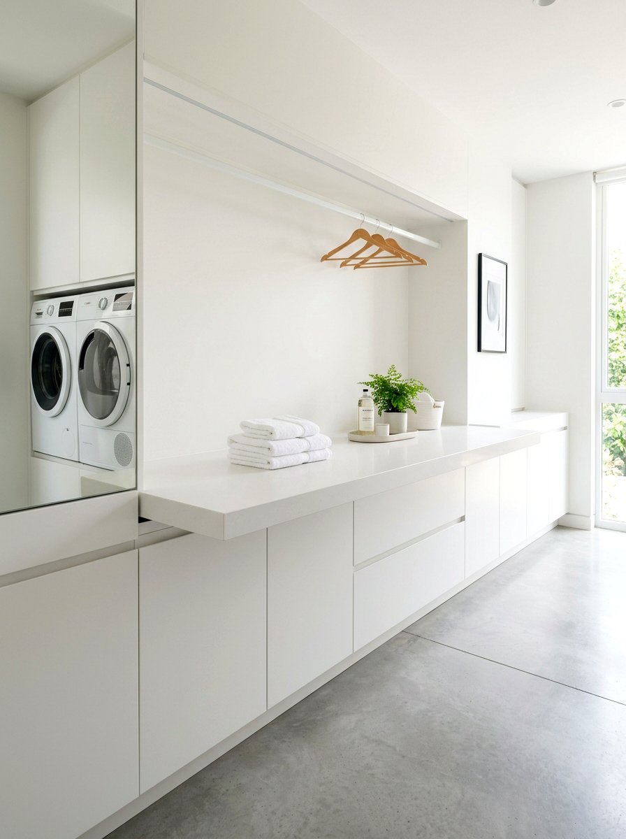 Minimalist laundry folding bench - 30 countertop over washer dryer ideas