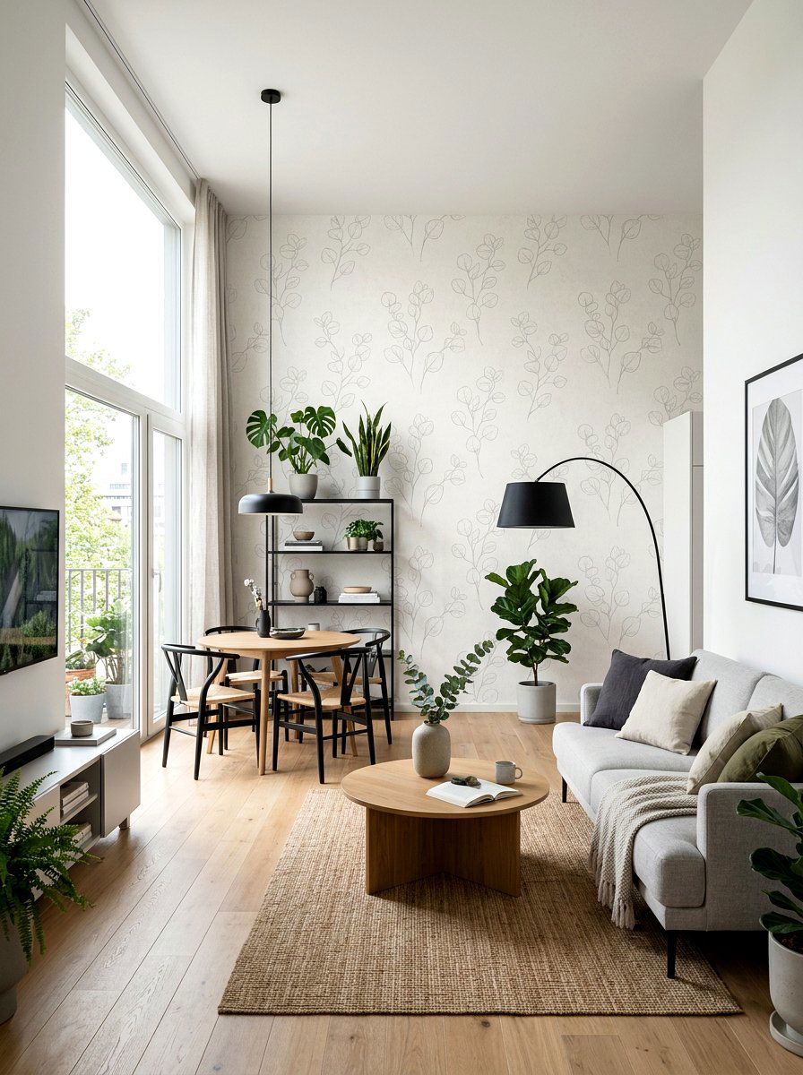 Minimalist leaf print apartment - 30 garden print wallpaper ideas