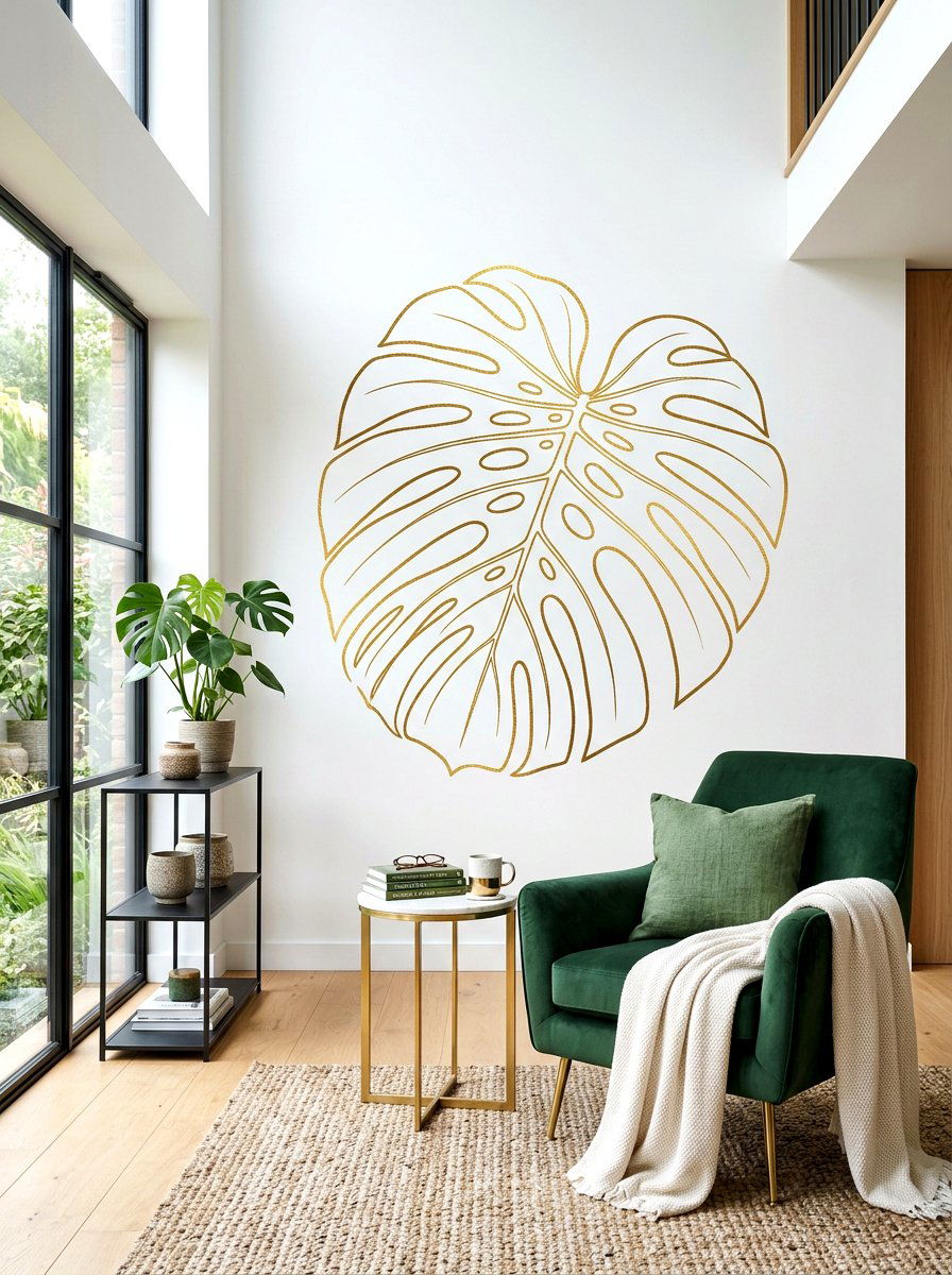 Minimalist leaf wall mural - 30 mural wall ideas