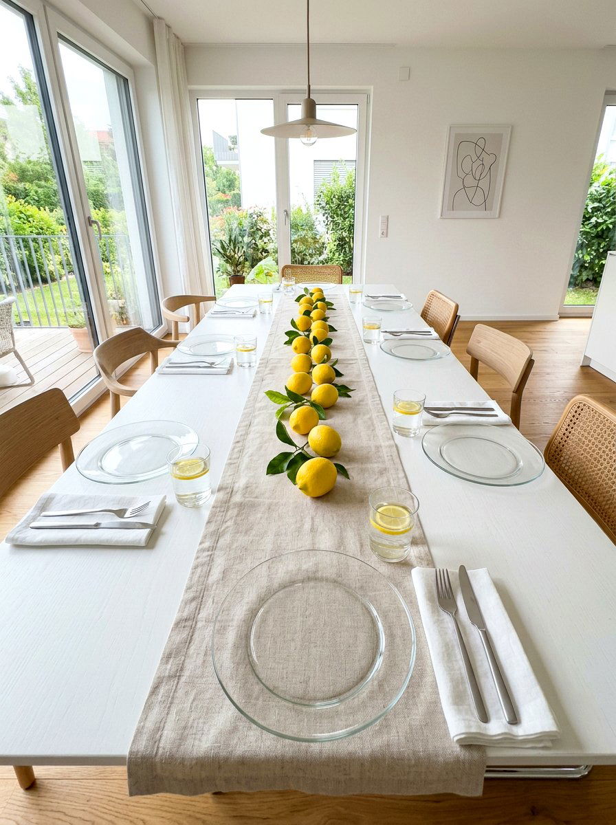 Minimalist lemon table runner - 30 lemon tablescape ideas