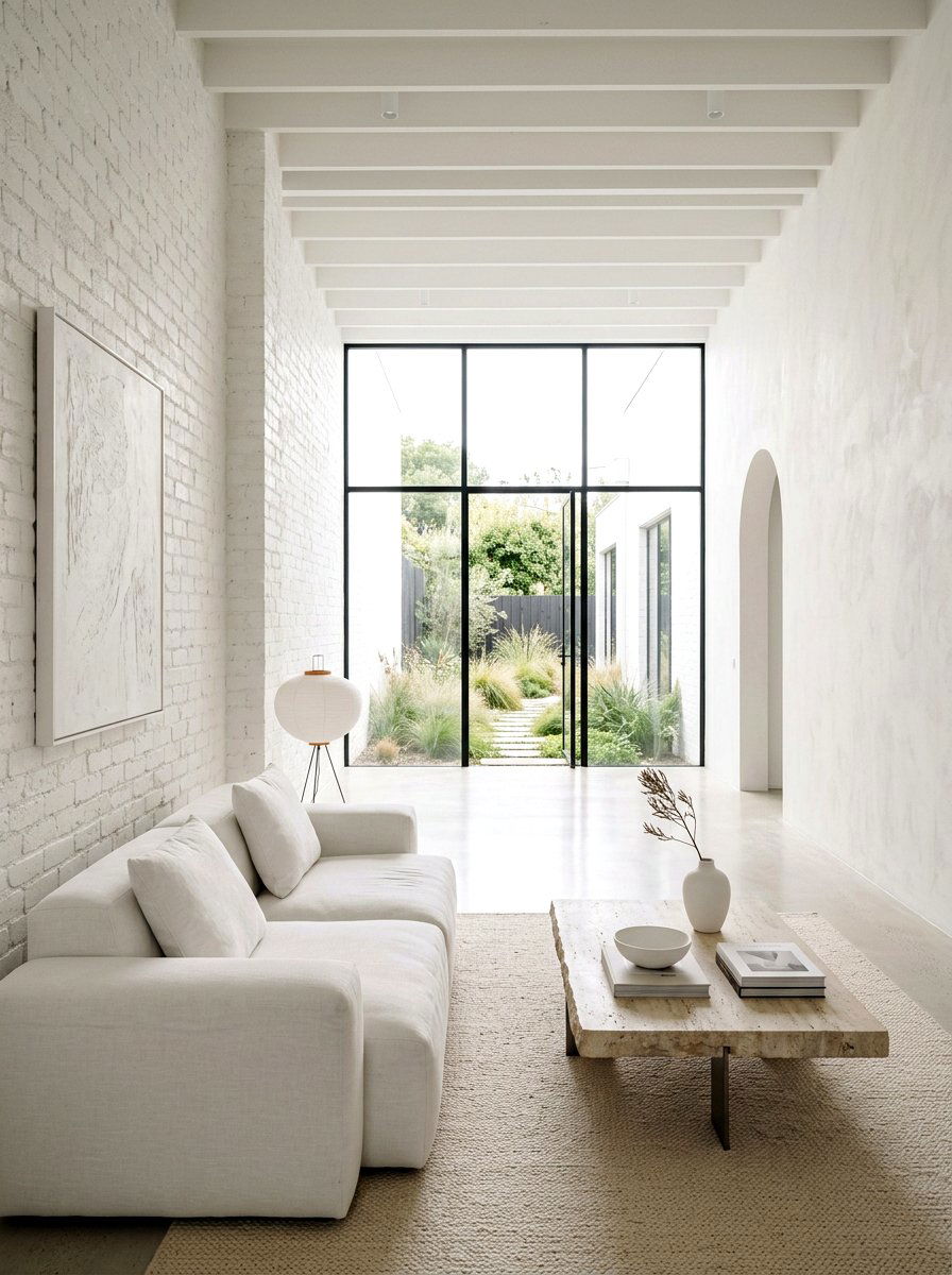 Minimalist limewash brick living - 30 limewashed brick wall ideas